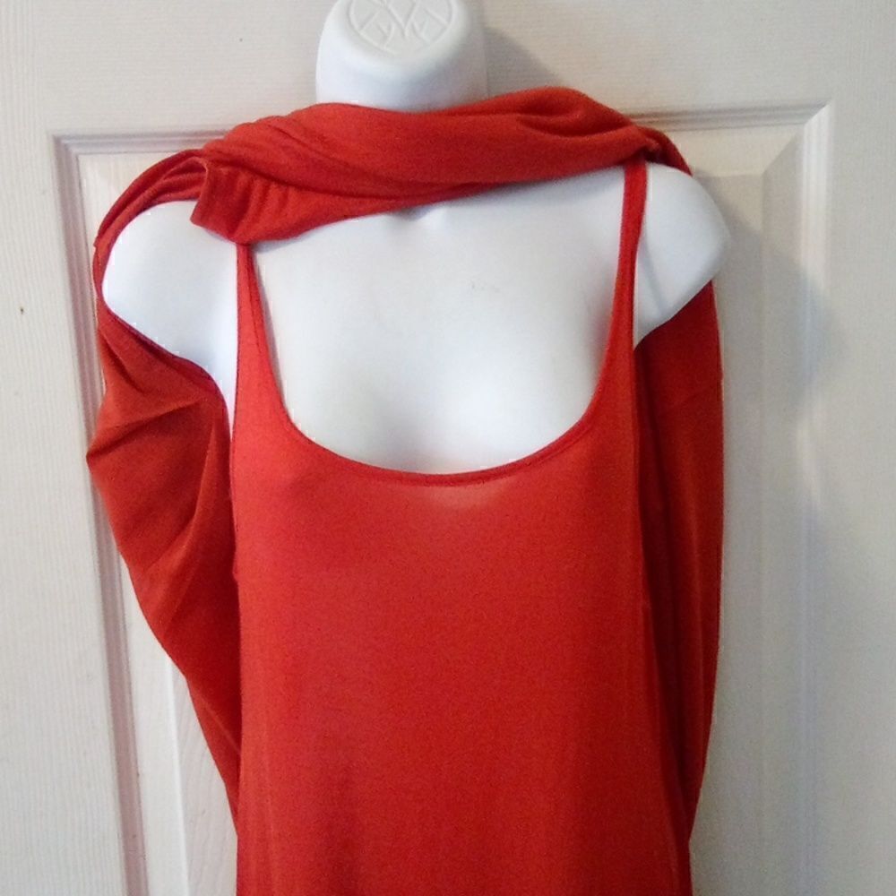 Eileen Fisher orange silk cotton Firefly lined tank dress high low hem size S - Picture 8 of 11
